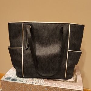 Chic Black Tote Bag with White Accents